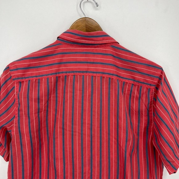 Huf Short Sleeve Button Shirt Men's Size S Red Striped Pocket Logo Cotton Blend - Picture 7 of 10